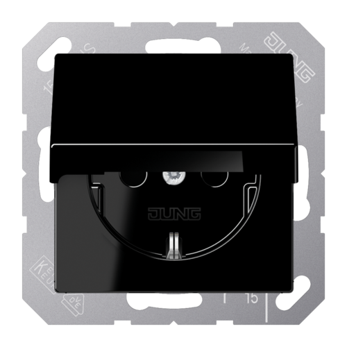 Розетка JUNG A 500, скрытый монтаж, с заземлением, с крышкой, черный