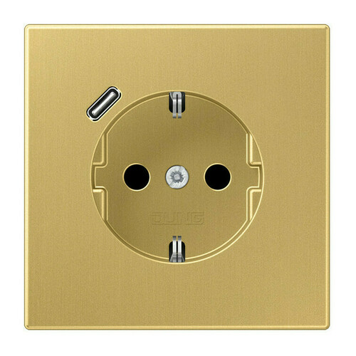 Розетка с USB Jung LS METAL, скрытый монтаж, с заземлением, латунь, ME1520-18CC-L