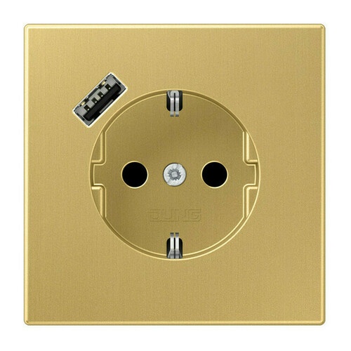 Розетка с USB Jung LS METAL, скрытый монтаж, с заземлением, латунь, ME1520-18AC-L