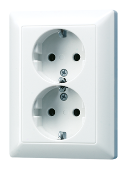 Розетка двухместная JUNG AS 500, открытый монтаж, с заземлением, белый