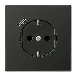 Розетка с USB Jung LS METAL, скрытый монтаж, с заземлением, антрацит, AL1520-18CAN-L